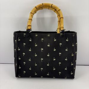 Sunny Hawaii Bamboo Handles Black Palm Trees Snap Closure‎ Purse Handbag